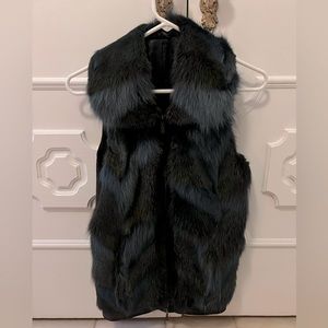 Saks Fifth Avenue Navy blue and black fur vest